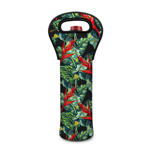 Banana Leaf Hawaiian Pattern Print Single Neoprene Wine Tote