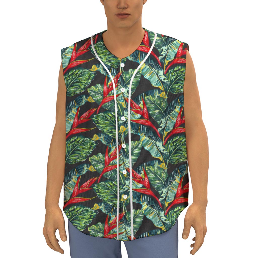 Banana Leaf Hawaiian Pattern Print Sleeveless Baseball Jersey