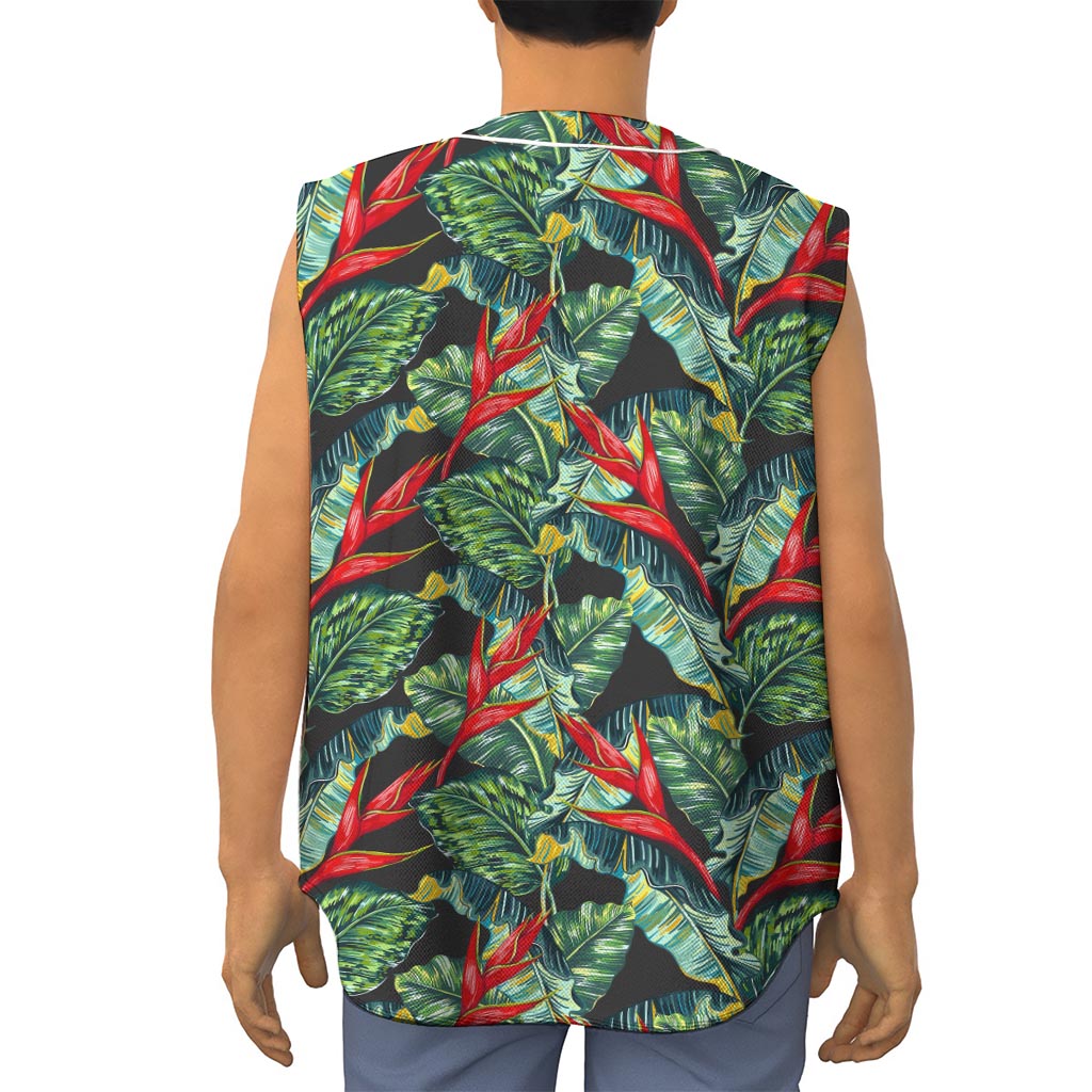 Banana Leaf Hawaiian Pattern Print Sleeveless Baseball Jersey