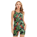 Banana Leaf Hawaiian Pattern Print Sleeveless One Piece Swimsuit