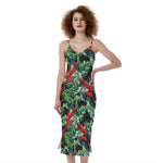 Banana Leaf Hawaiian Pattern Print Slim Fit Midi Cami Dress