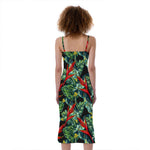 Banana Leaf Hawaiian Pattern Print Slim Fit Midi Cami Dress