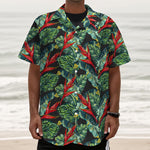 Banana Leaf Hawaiian Pattern Print Textured Short Sleeve Shirt