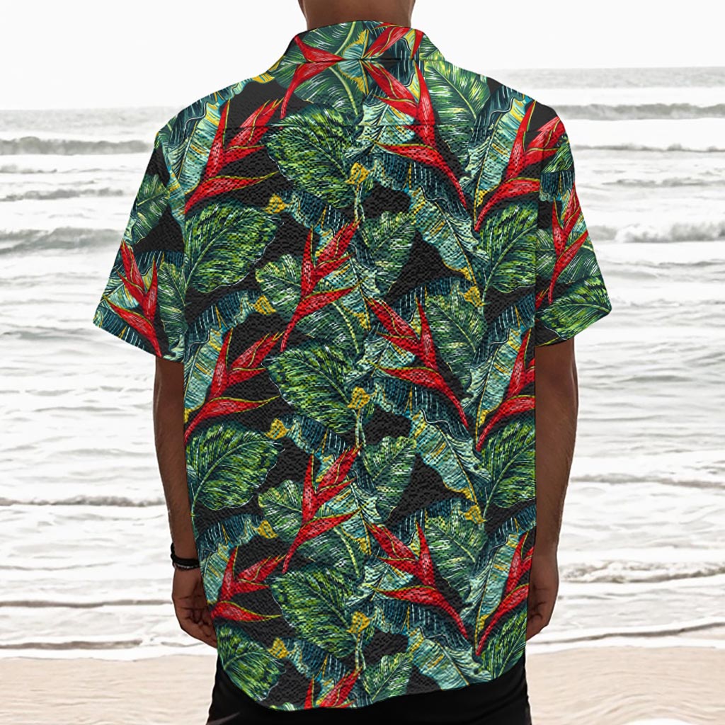 Banana Leaf Hawaiian Pattern Print Textured Short Sleeve Shirt