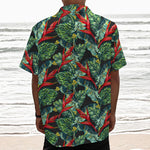 Banana Leaf Hawaiian Pattern Print Textured Short Sleeve Shirt