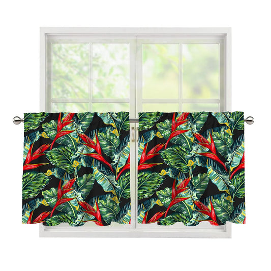 Banana Leaf Hawaiian Pattern Print Tier Curtains