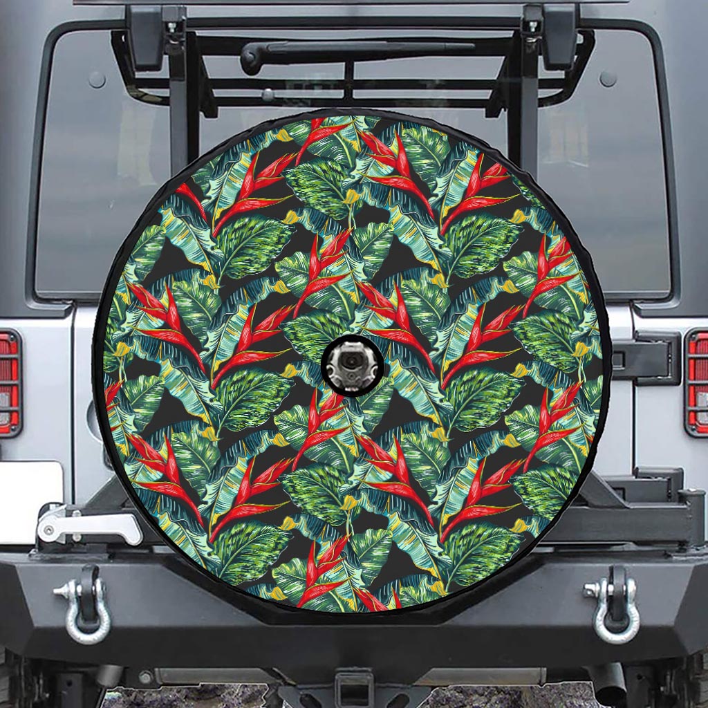 Banana Leaf Hawaiian Pattern Print Tire Cover With Camera Hole