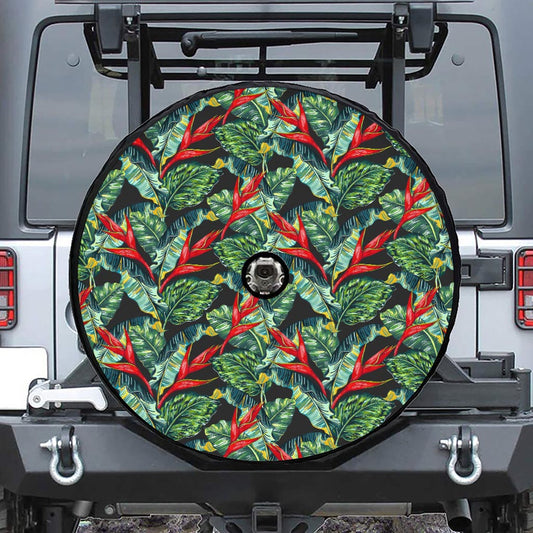 Banana Leaf Hawaiian Pattern Print Tire Cover With Camera Hole