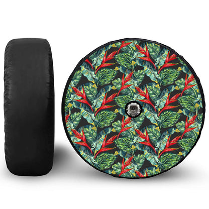 Banana Leaf Hawaiian Pattern Print Tire Cover With Camera Hole