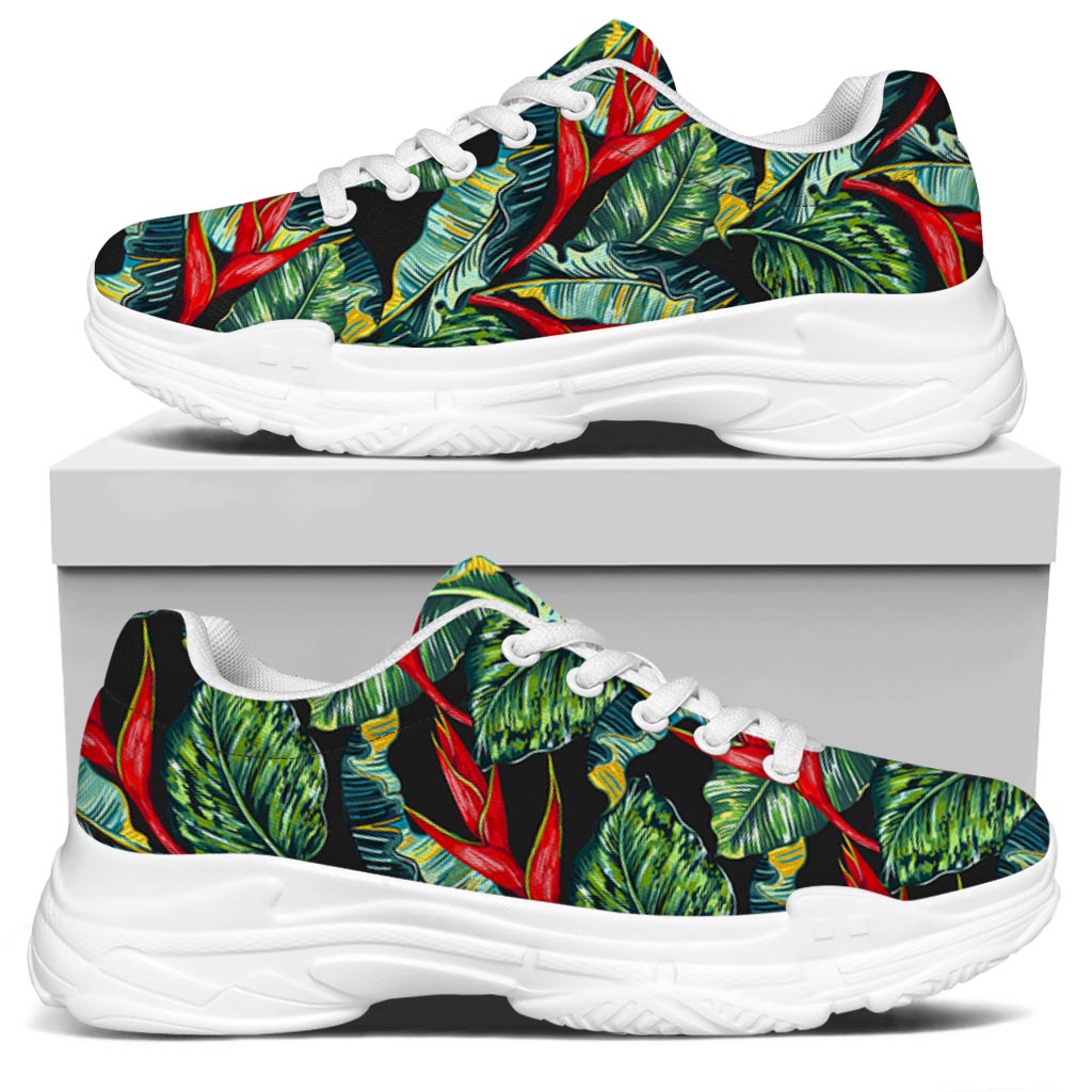 Banana Leaf Hawaiian Pattern Print White Chunky Shoes