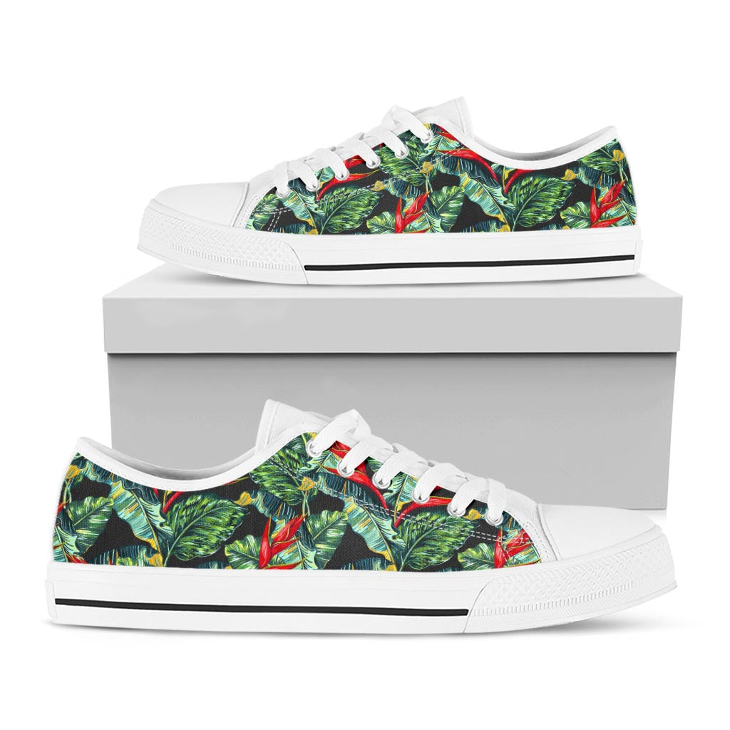 Banana Leaf Hawaiian Pattern Print White Low Top Sneakers