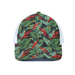 Banana Leaf Hawaiian Pattern Print White Mesh Trucker Cap