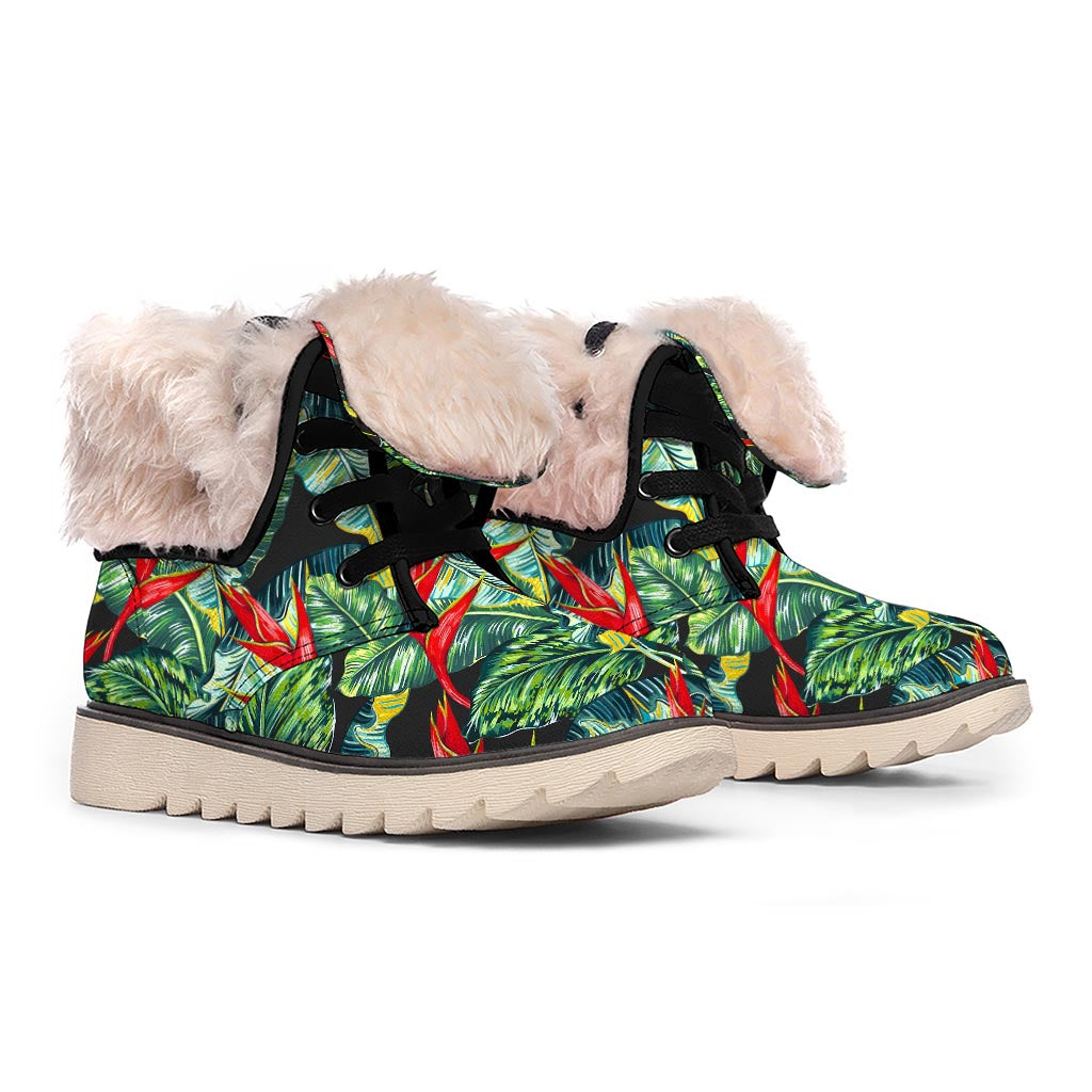 Banana Leaf Hawaiian Pattern Print Winter Boots