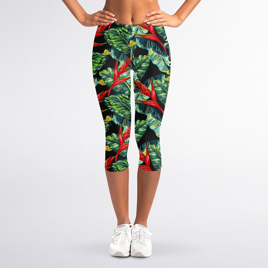 Banana Leaf Hawaiian Pattern Print Women's Capri Leggings