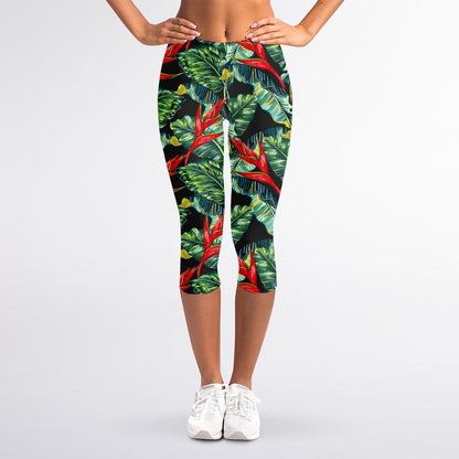 Banana Leaf Hawaiian Pattern Print Women's Capri Leggings