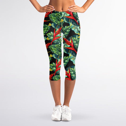 Banana Leaf Hawaiian Pattern Print Women's Capri Leggings
