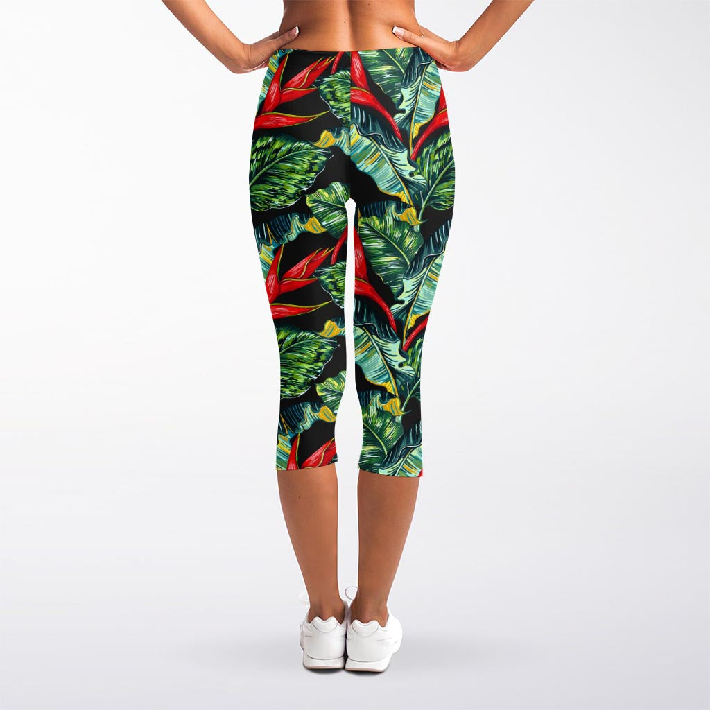 Banana Leaf Hawaiian Pattern Print Women's Capri Leggings