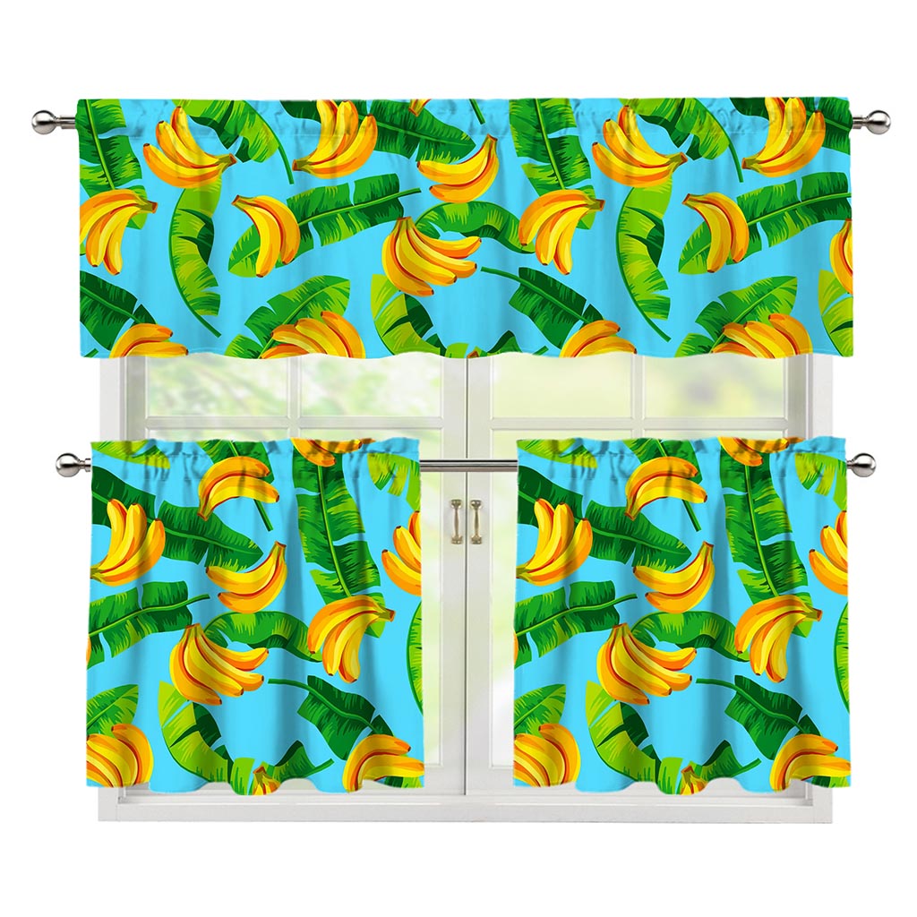 Banana Leaf Pattern Print 3 Piece Kitchen Curtains