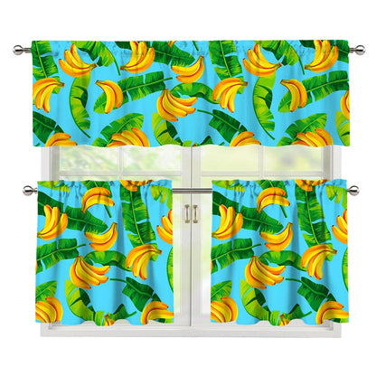 Banana Leaf Pattern Print 3 Piece Kitchen Curtains