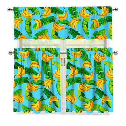Banana Leaf Pattern Print 3 Piece Kitchen Curtains
