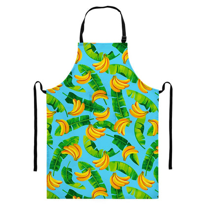 Banana Leaf Pattern Print Bib Apron With Pocket