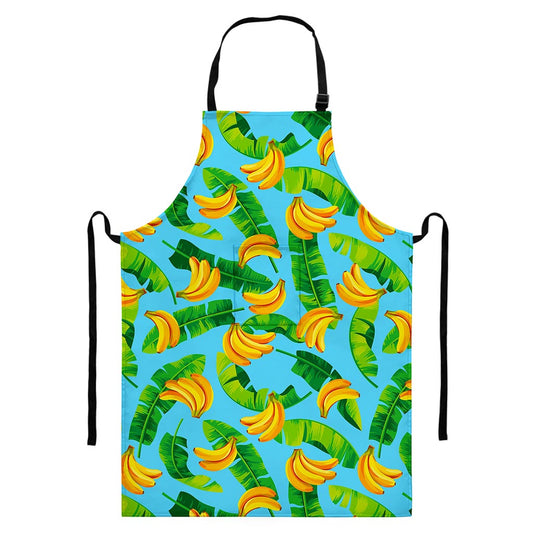 Banana Leaf Pattern Print Bib Apron With Pocket