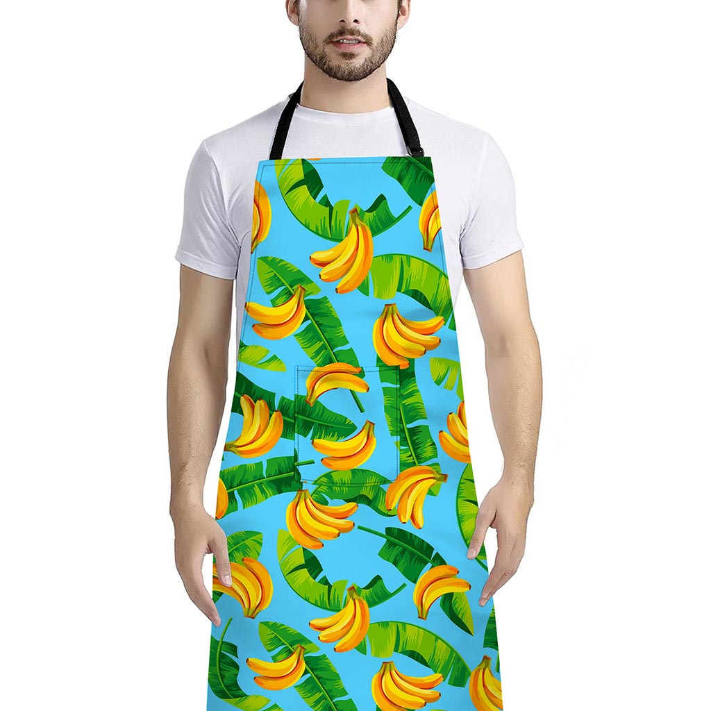 Banana Leaf Pattern Print Bib Apron With Pocket