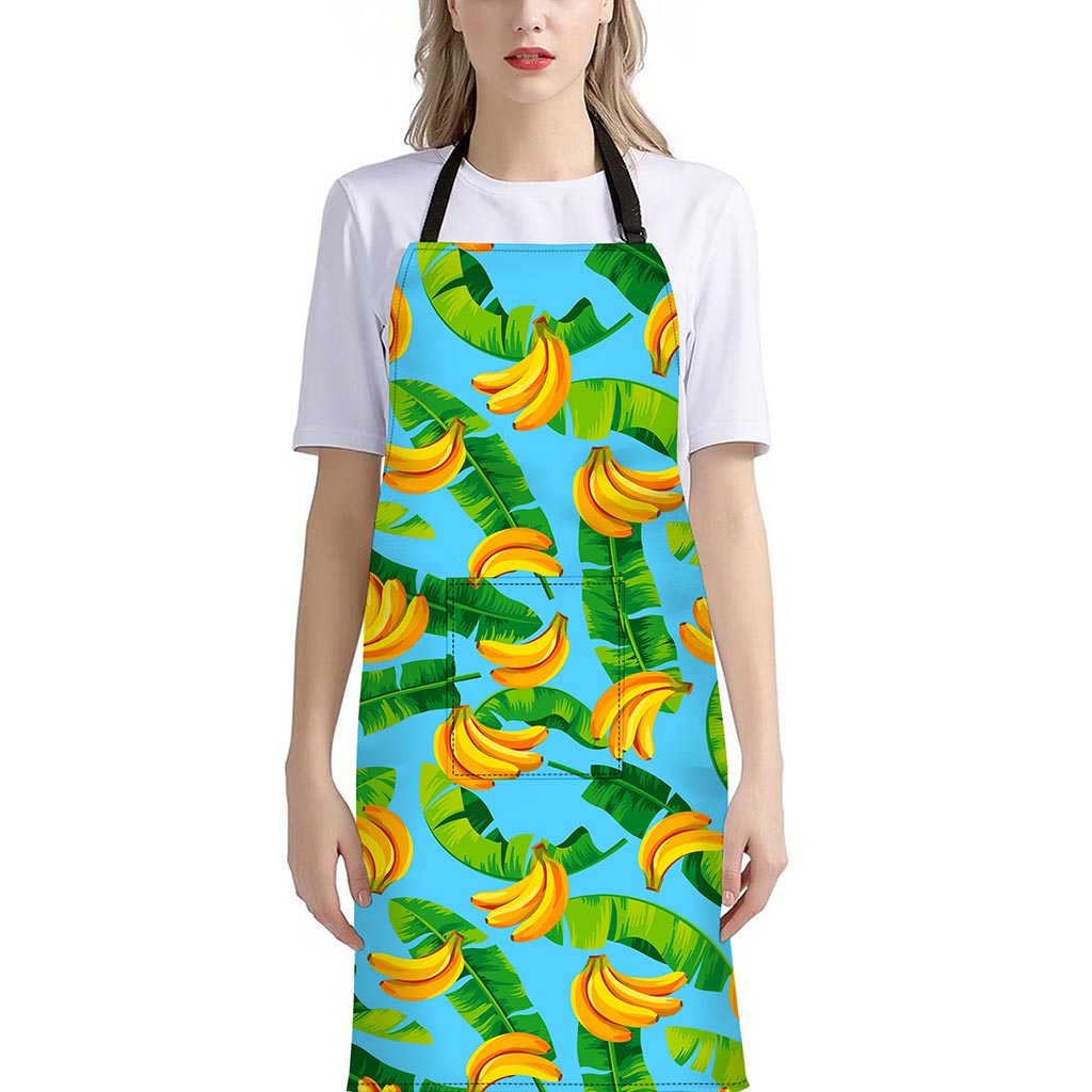 Banana Leaf Pattern Print Bib Apron With Pocket