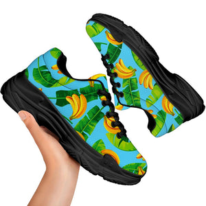 Banana Leaf Pattern Print Black Chunky Shoes