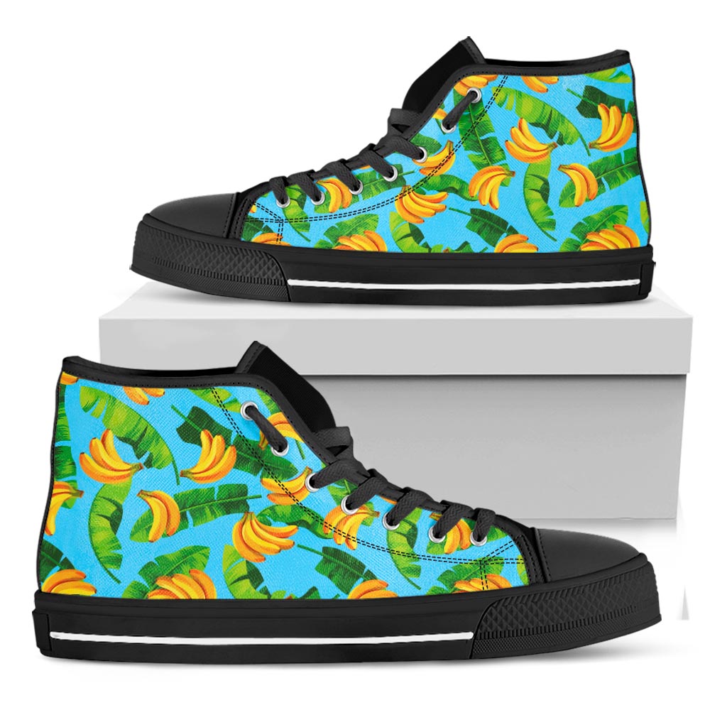 Banana Leaf Pattern Print Black High Top Sneakers