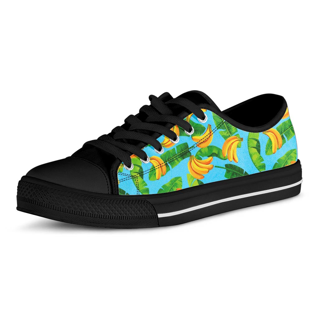 Banana Leaf Pattern Print Black Low Top Sneakers