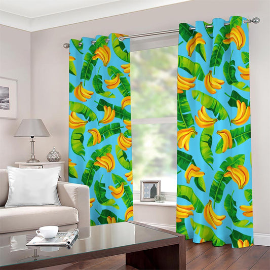 Banana Leaf Pattern Print Blackout Grommet Curtains