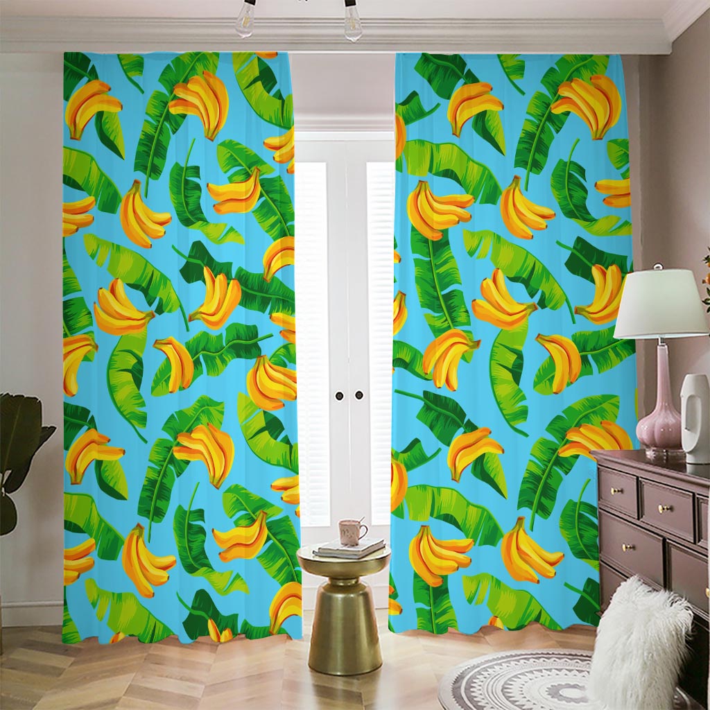 Banana Leaf Pattern Print Blackout Pencil Pleat Curtains