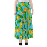 Banana Leaf Pattern Print Chiffon Maxi Skirt