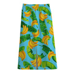 Banana Leaf Pattern Print Cotton Front Slit Maxi Skirt