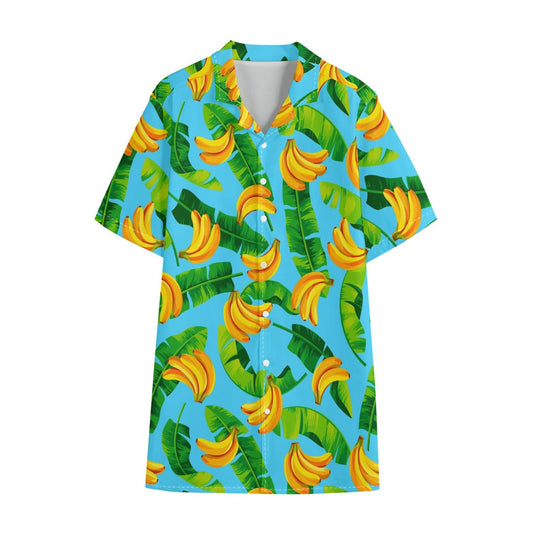 Banana Leaf Pattern Print Cotton Hawaiian Shirt