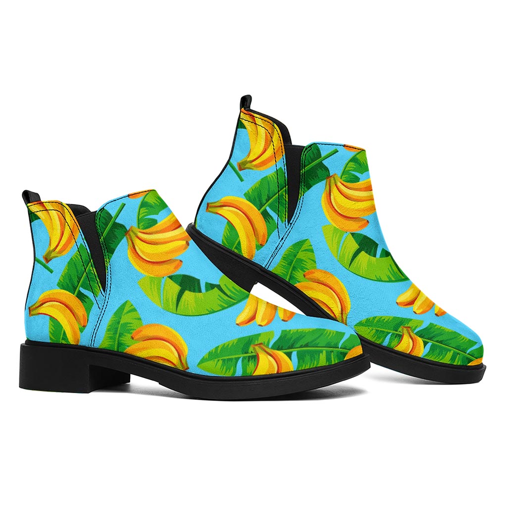 Banana Leaf Pattern Print Flat Ankle Boots