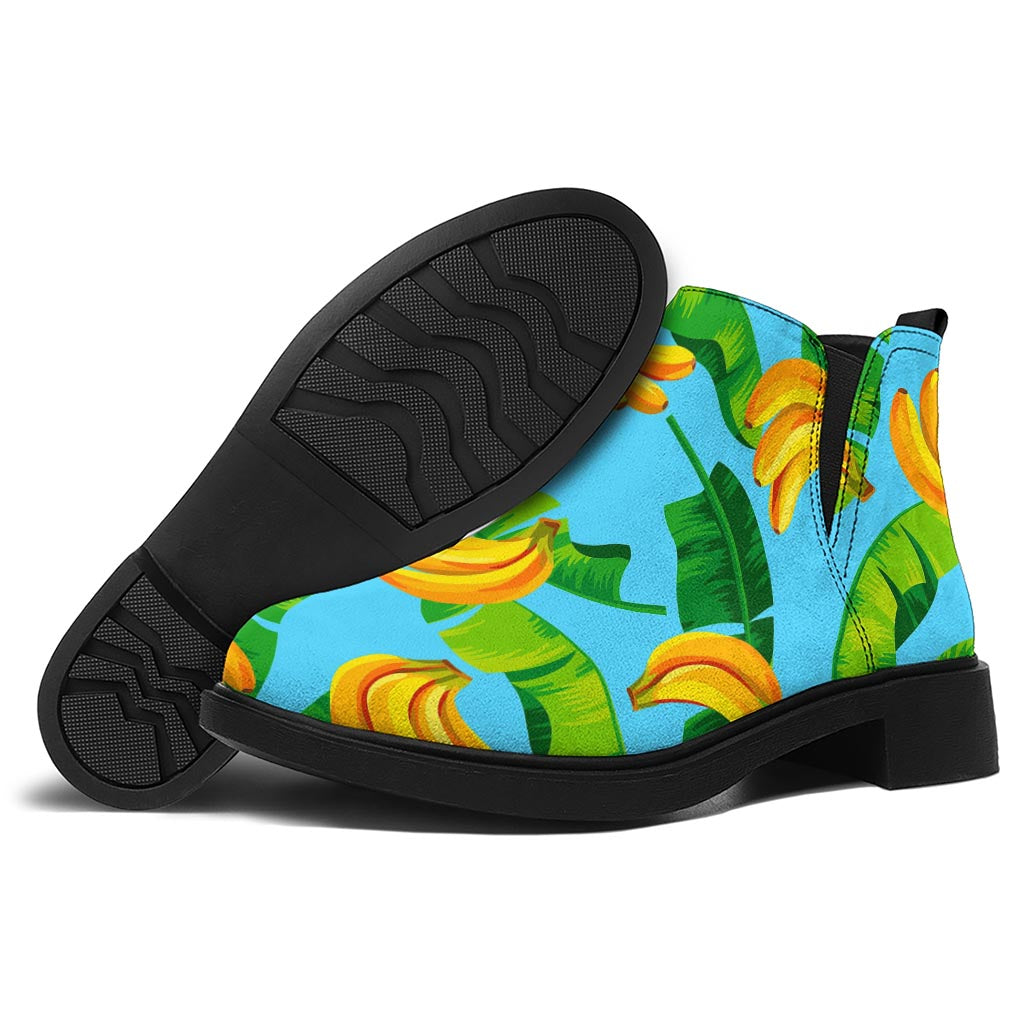 Banana Leaf Pattern Print Flat Ankle Boots