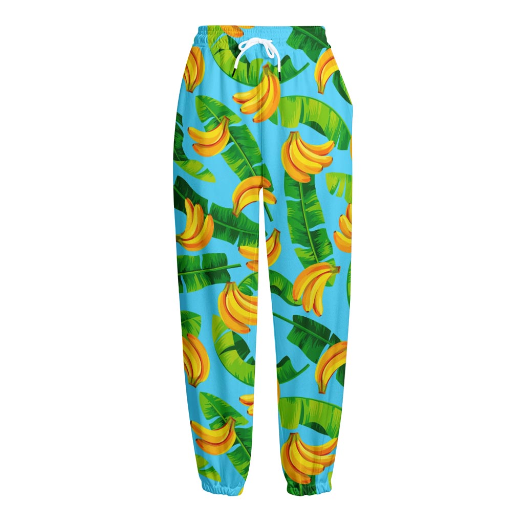 Banana Leaf Pattern Print Fleece Lined Knit Pants
