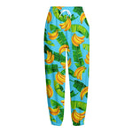 Banana Leaf Pattern Print Fleece Lined Knit Pants