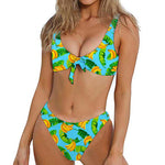 Banana Leaf Pattern Print Front Bow Tie Bikini