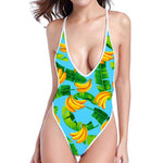 Banana Leaf Pattern Print High Cut One Piece Swimsuit
