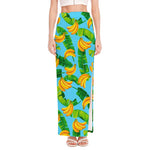 Banana Leaf Pattern Print High Slit Maxi Skirt
