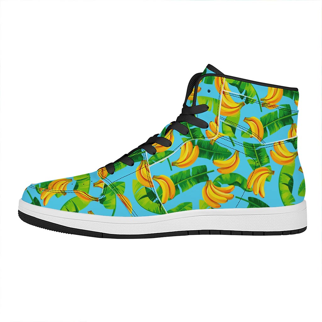 Banana Leaf Pattern Print High Top Leather Sneakers