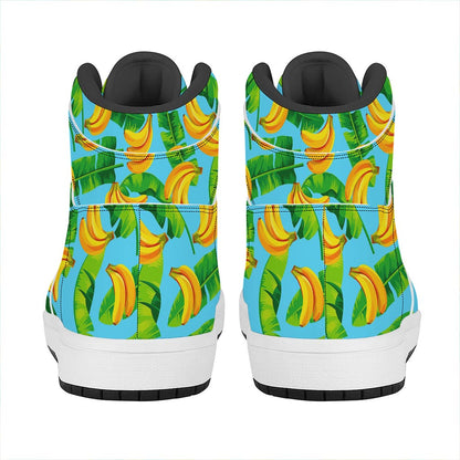 Banana Leaf Pattern Print High Top Leather Sneakers