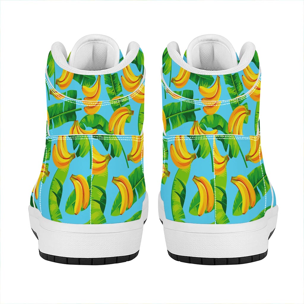 Banana Leaf Pattern Print High Top Leather Sneakers