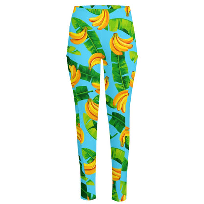 Banana Leaf Pattern Print High-Waisted Pocket Leggings