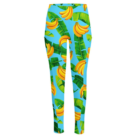 Banana Leaf Pattern Print High-Waisted Pocket Leggings