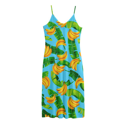 Banana Leaf Pattern Print Jersey Midi Cami Dress