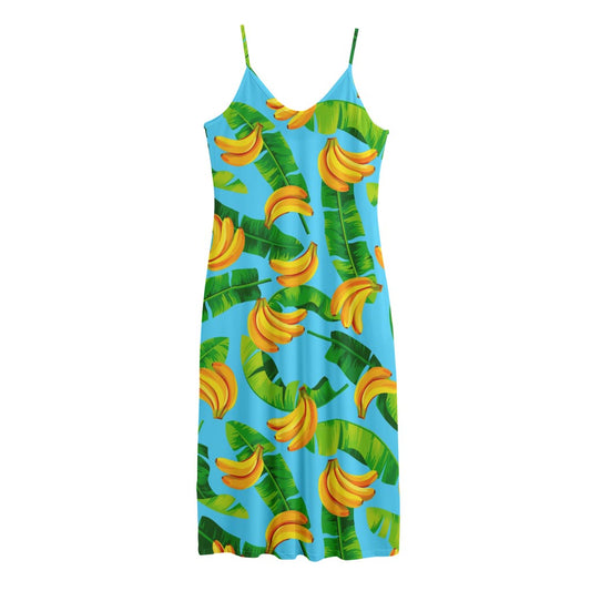 Banana Leaf Pattern Print Jersey Midi Cami Dress